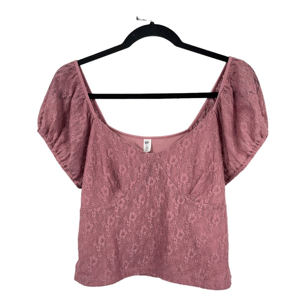 BP. top puff sleeve lace crop pink X-Large XL